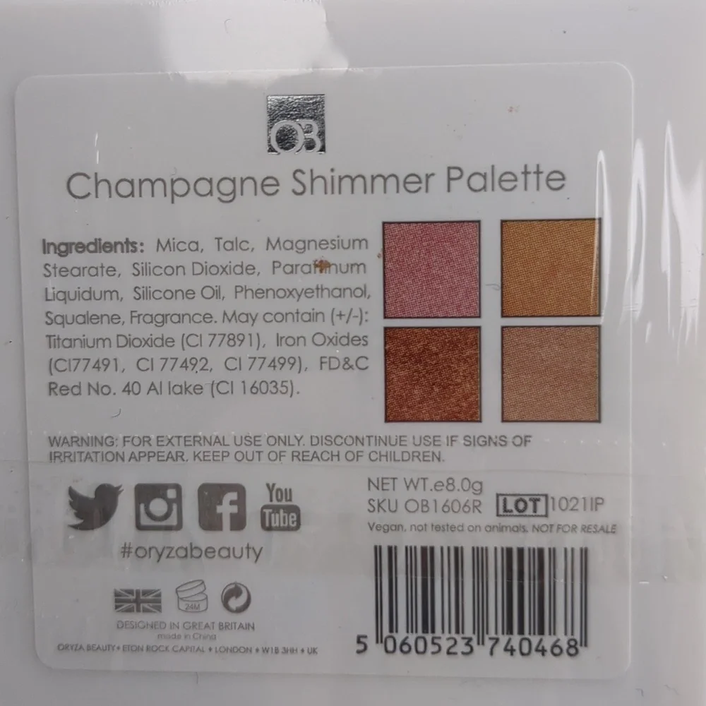 ORYZA BEAUTY Champagne Shimmer Eyeshadow quad palette, 8g/0.28oz